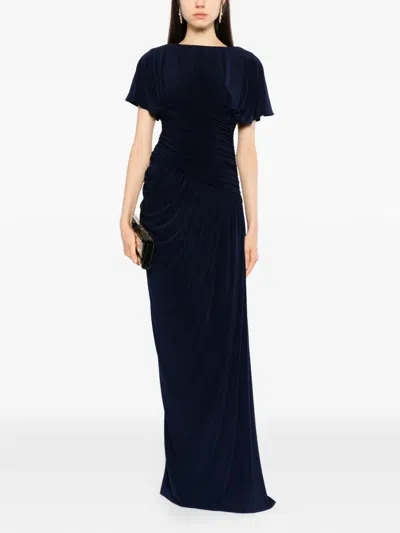 Amsale Asymmetric Jersey Gown In Blue