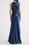 Amsale Asymmetric Neck Satin Gown In Blue