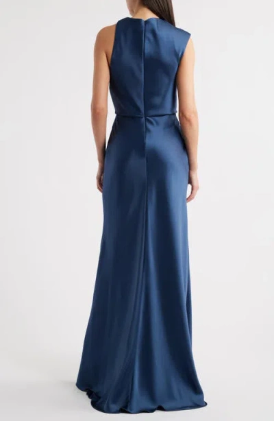 Amsale Asymmetric Neck Satin Gown In Blue
