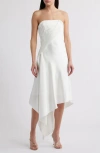 Amsale Asymmetric Strapless Satin Midi Dress In Ivory