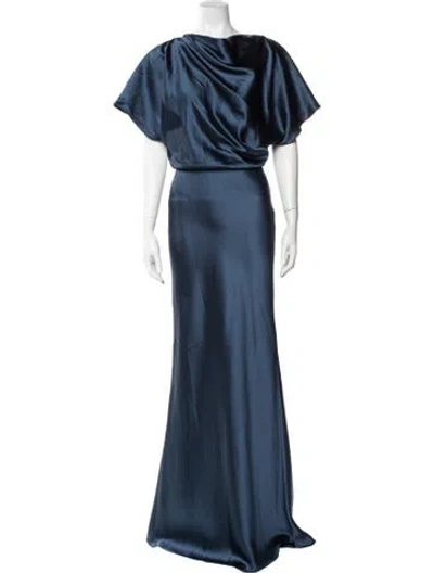Pre-owned Amsale Asymmetrical Long Dress In Blue