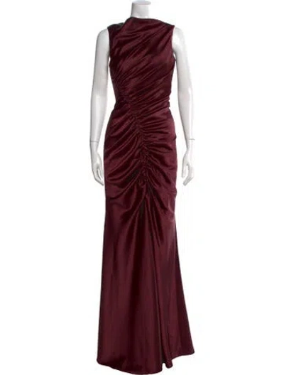 Pre-owned Amsale Asymmetrical Long Dress In Burgundy