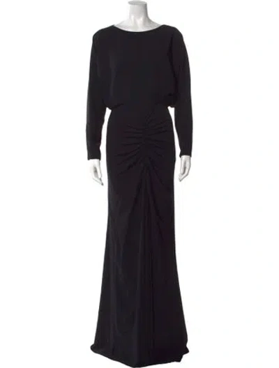 Pre-owned Amsale Bateau Neckline Long Dress In Black