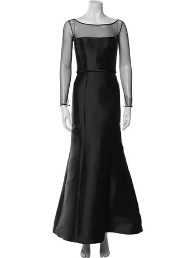 Pre-owned Amsale Bateau Neckline Long Dress In Black