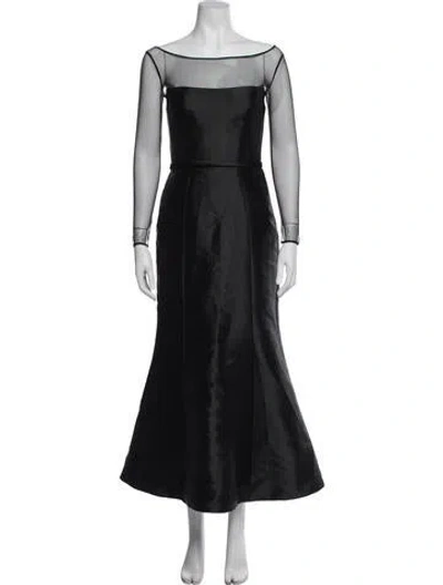 Pre-owned Amsale Bateau Neckline Long Dress In Black
