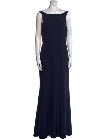 Pre-owned Amsale Bateau Neckline Long Dress In Blue