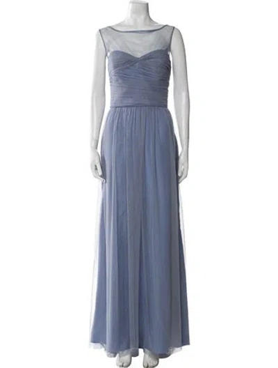 Pre-owned Amsale Bateau Neckline Long Dress In Blue