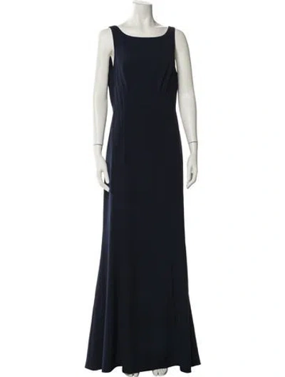 Pre-owned Amsale Bateau Neckline Long Dress In Blue