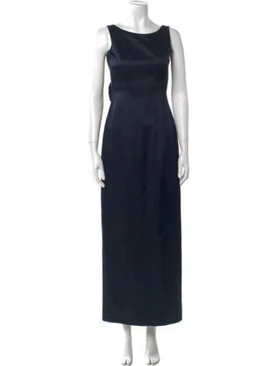 Pre-owned Amsale Bateau Neckline Long Dress In Blue