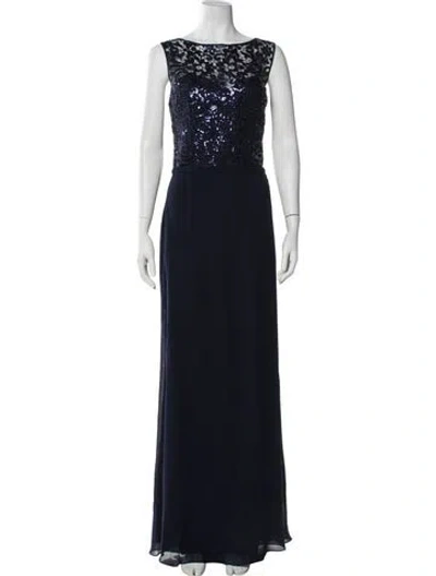 Pre-owned Amsale Bateau Neckline Long Dress In Blue