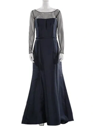Pre-owned Amsale Bateau Neckline Long Dress In Blue