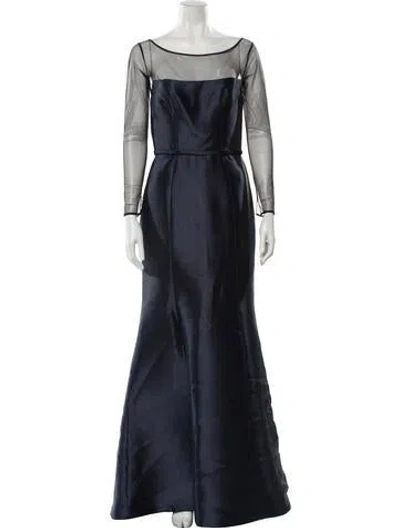 Pre-owned Amsale Bateau Neckline Long Dress In Blue