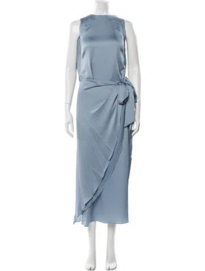 Pre-owned Amsale Bateau Neckline Long Dress In Blue