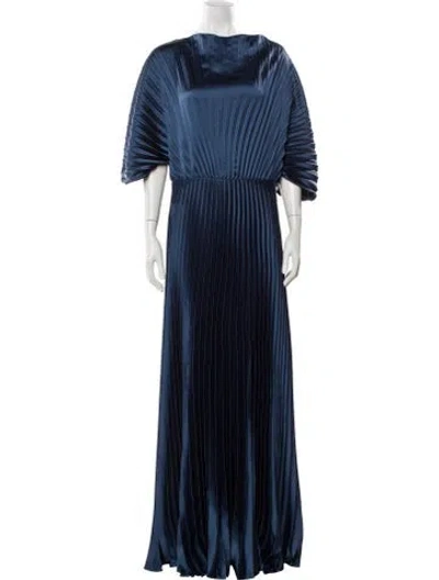 Pre-owned Amsale Bateau Neckline Long Dress In Blue