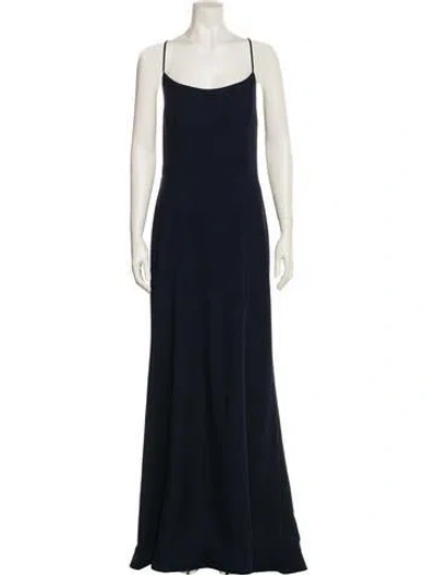 Pre-owned Amsale Bateau Neckline Long Dress In Blue