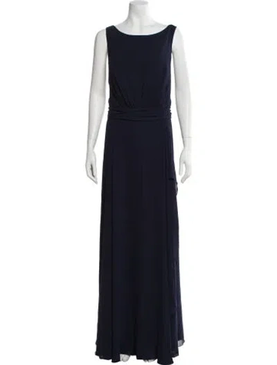 Pre-owned Amsale Bateau Neckline Long Dress In Blue