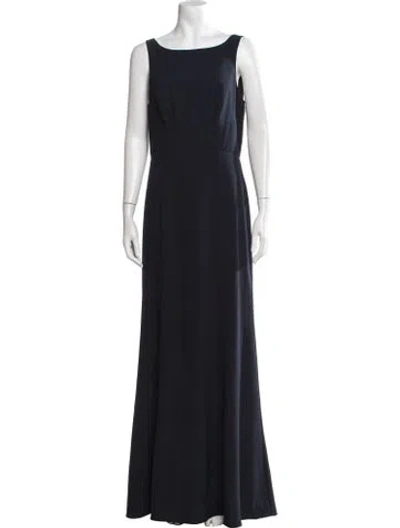 Pre-owned Amsale Bateau Neckline Long Dress In Blue