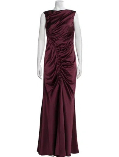 Pre-owned Amsale Bateau Neckline Long Dress In Brown