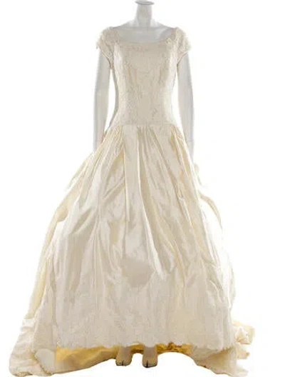 Pre-owned Amsale Bateau Neckline Long Dress In Neutral