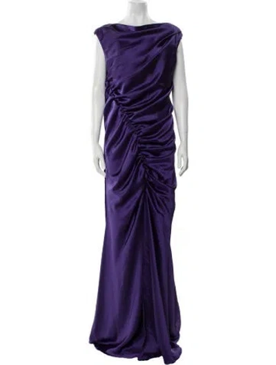Pre-owned Amsale Bateau Neckline Long Dress In Purple