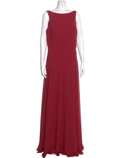 Pre-owned Amsale Bateau Neckline Long Dress In Red
