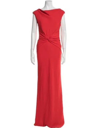 Pre-owned Amsale Bateau Neckline Long Dress In Red