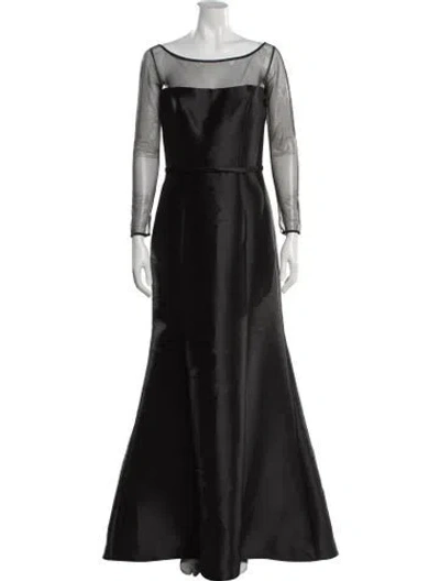 Pre-owned Amsale Bateau Neckline Long Dress W/ Tags In Black