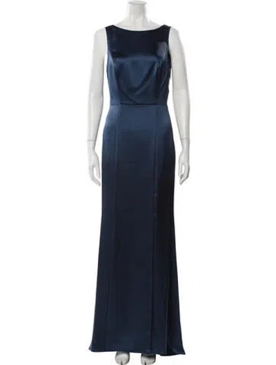 Pre-owned Amsale Bateau Neckline Long Dress W/ Tags In Blue