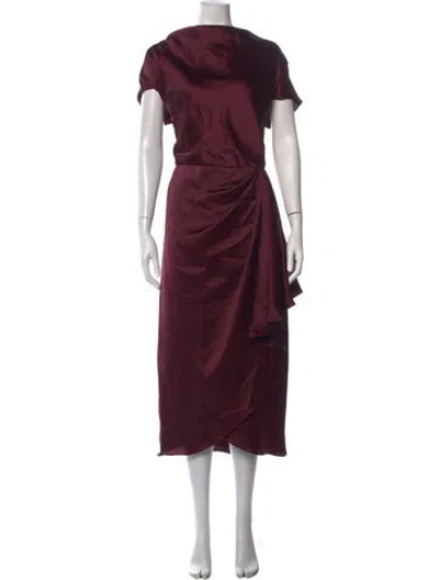 Pre-owned Amsale Bateau Neckline Midi Length Dress In Burgundy