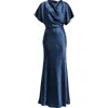Amsale Fluid Satin Relaxed Drape Gown In French Blue