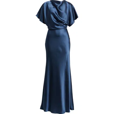 AMSALE AMSALE BLOUSON BODICE BIAS CUT SATIN GOWN