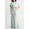 Amsale Blouson Bodice Bias Cut Satin Gown In Sage