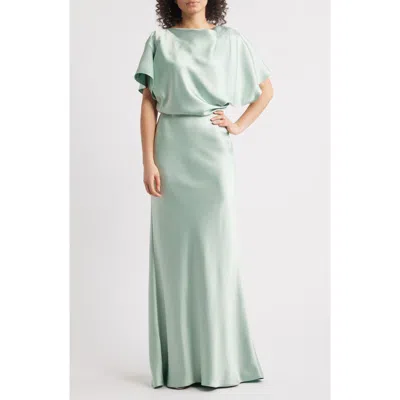 Amsale Blouson Bodice Bias Cut Satin Gown In Sage