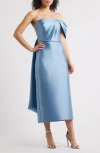 Amsale Bow Midi Satin Cocktail Dress In Smokey Blue