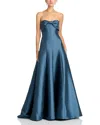 Amsale Bow Neck Strapless Gown In Blue