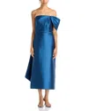 Amsale Bow Shoulder Midi Dress In Blue