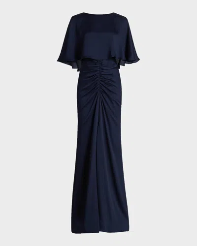 Amsale Capelet Ruched Gown In Black