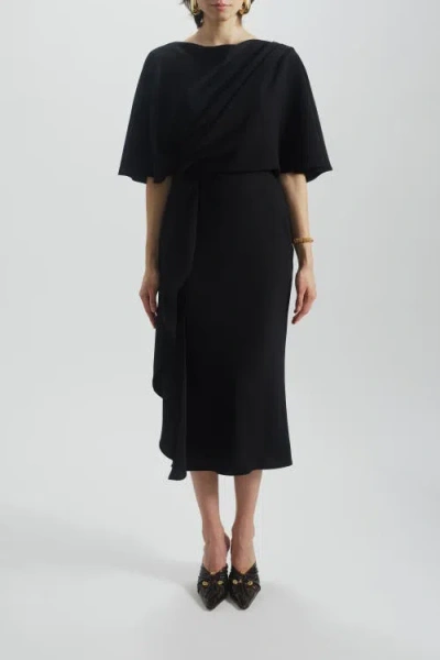 Amsale Cascading Drape Dress In Black