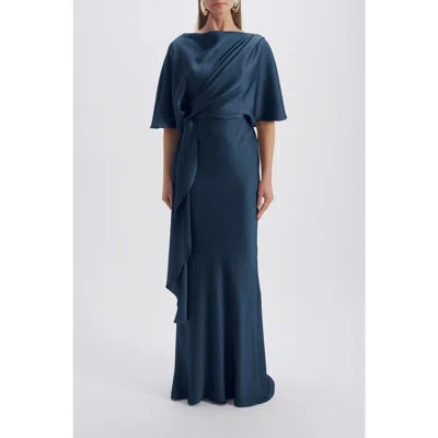 Amsale Cascading Drape Dress In Blue