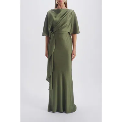 Amsale Cascading Drape Dress In Green