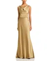 Amsale Cowl Neck Corset Slim Fit Gown In Gold
