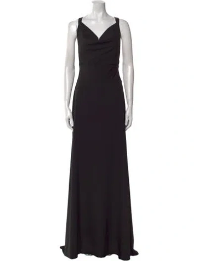 Pre-owned Amsale Cowl Neck Long Dress In Black
