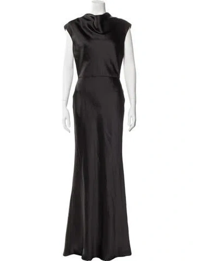 Pre-owned Amsale Cowl Neck Long Dress In Black