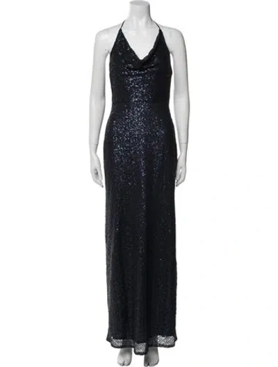 Pre-owned Amsale Cowl Neck Long Dress In Blue