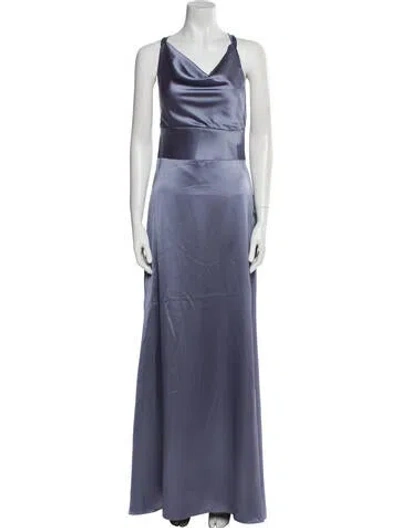 Pre-owned Amsale Cowl Neck Long Dress In Blue