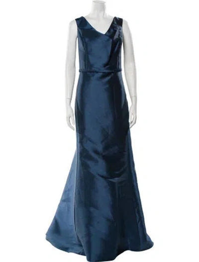 Pre-owned Amsale Cowl Neck Long Dress In Blue