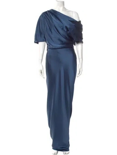 Pre-owned Amsale Cowl Neck Long Dress In Blue