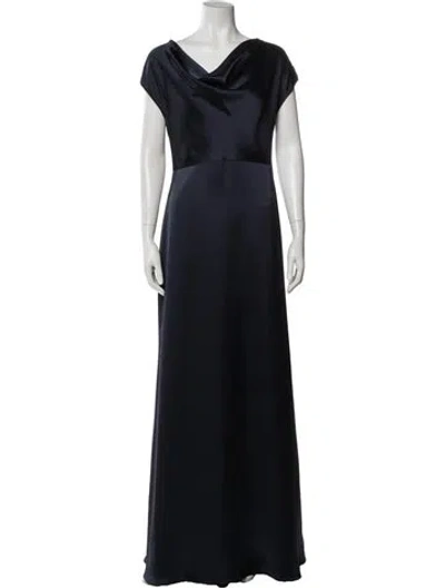 Pre-owned Amsale Cowl Neck Long Dress In Blue