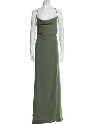 Pre-owned Amsale Cowl Neck Long Dress In Green