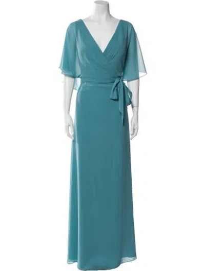 Pre-owned Amsale Cowl Neck Long Dress In Green